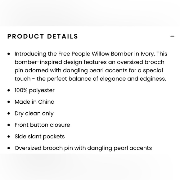 Free People Willow Embellished Bomber Jacket in Ivory Brand New Size XS oversize - Picture 13 of 13